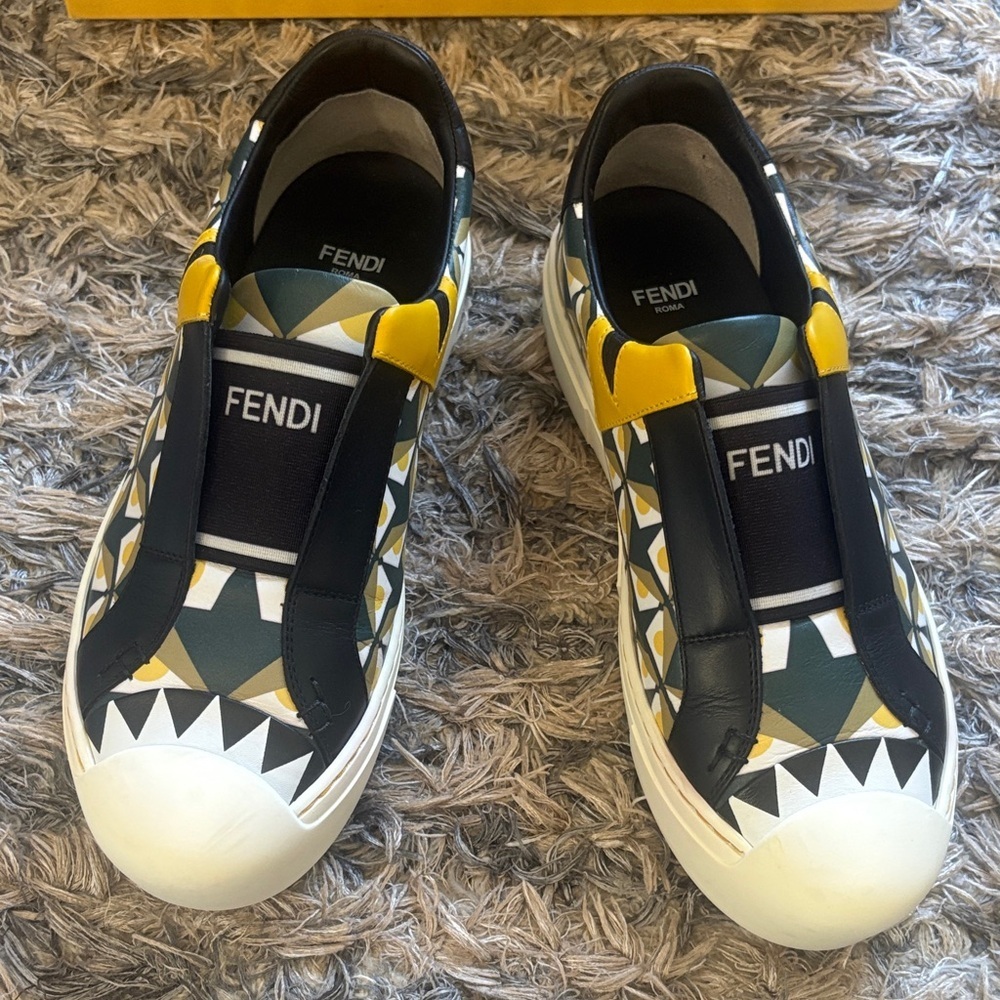 Fendi Black and Yellow Geometric Designed Sneakers, Size Women’s 36 EUR - Picture 8 of 10